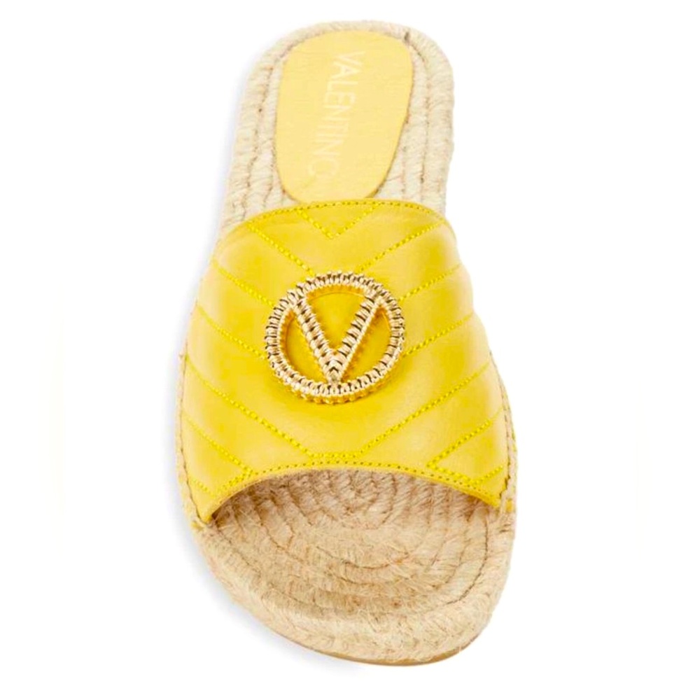 Valentino Yellow Quilted Espadrille Slide with Gold V Logo